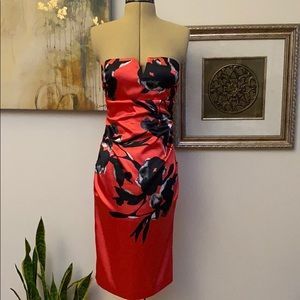 Le Chateau NWOT strapless red dress w black flower